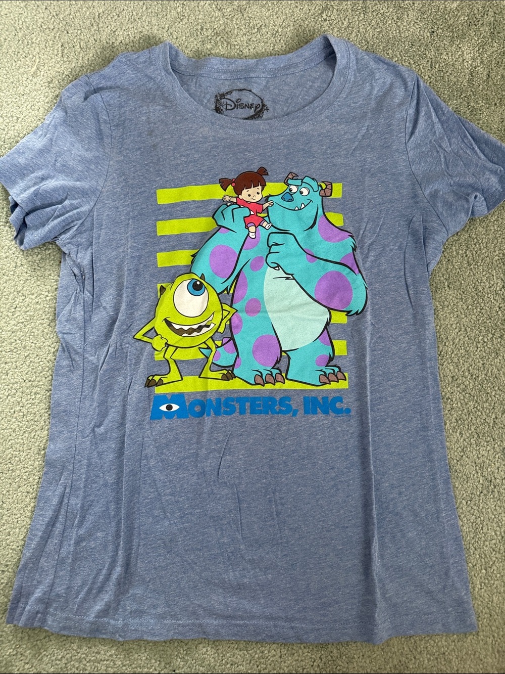 Disney Heather Blue Monsters, Inc. Graphic Tee with Teal & Lime Accents xxl